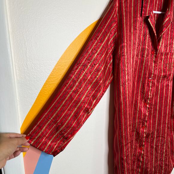 Victoria's Secret Satin Sleep Shirt Dress Long Sleeve Button Down Striped Red S - Picture 6 of 8